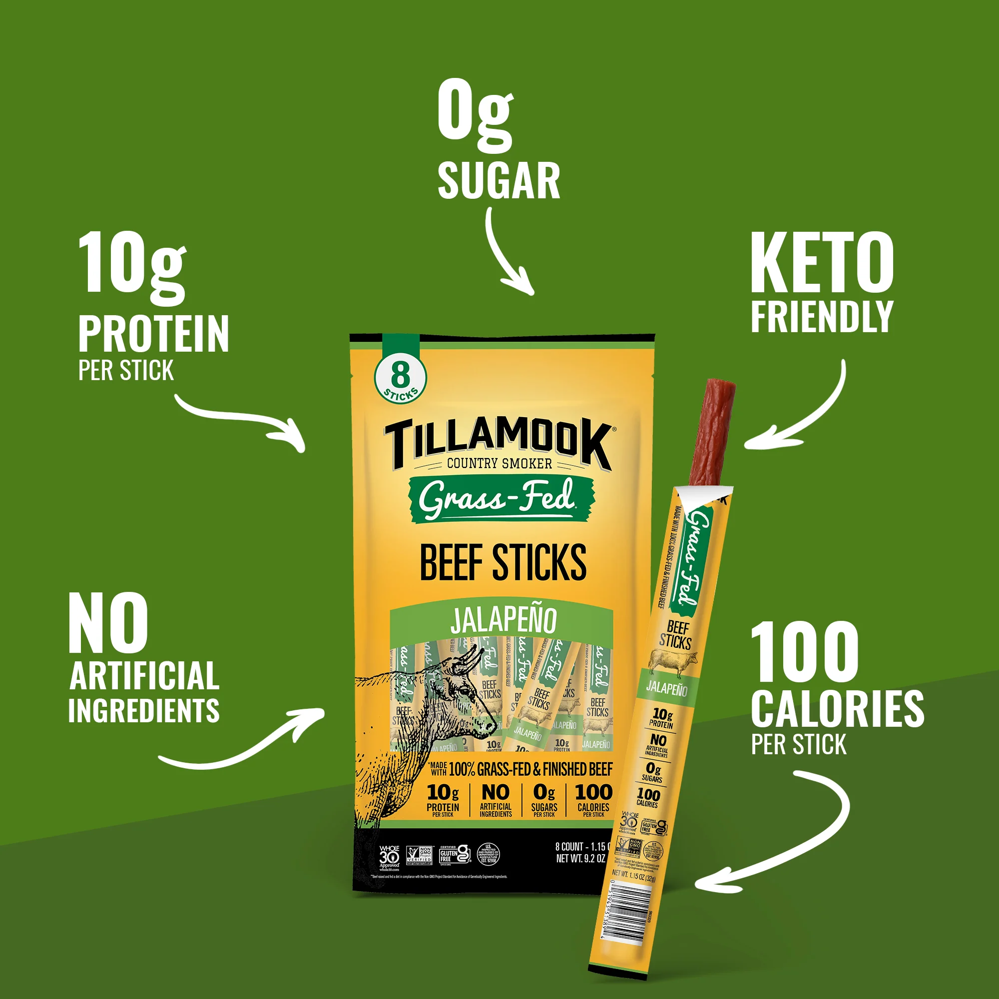 Zero Sugar Meat Sticks | Grass-Fed Jalapeno Multipack - Image 3