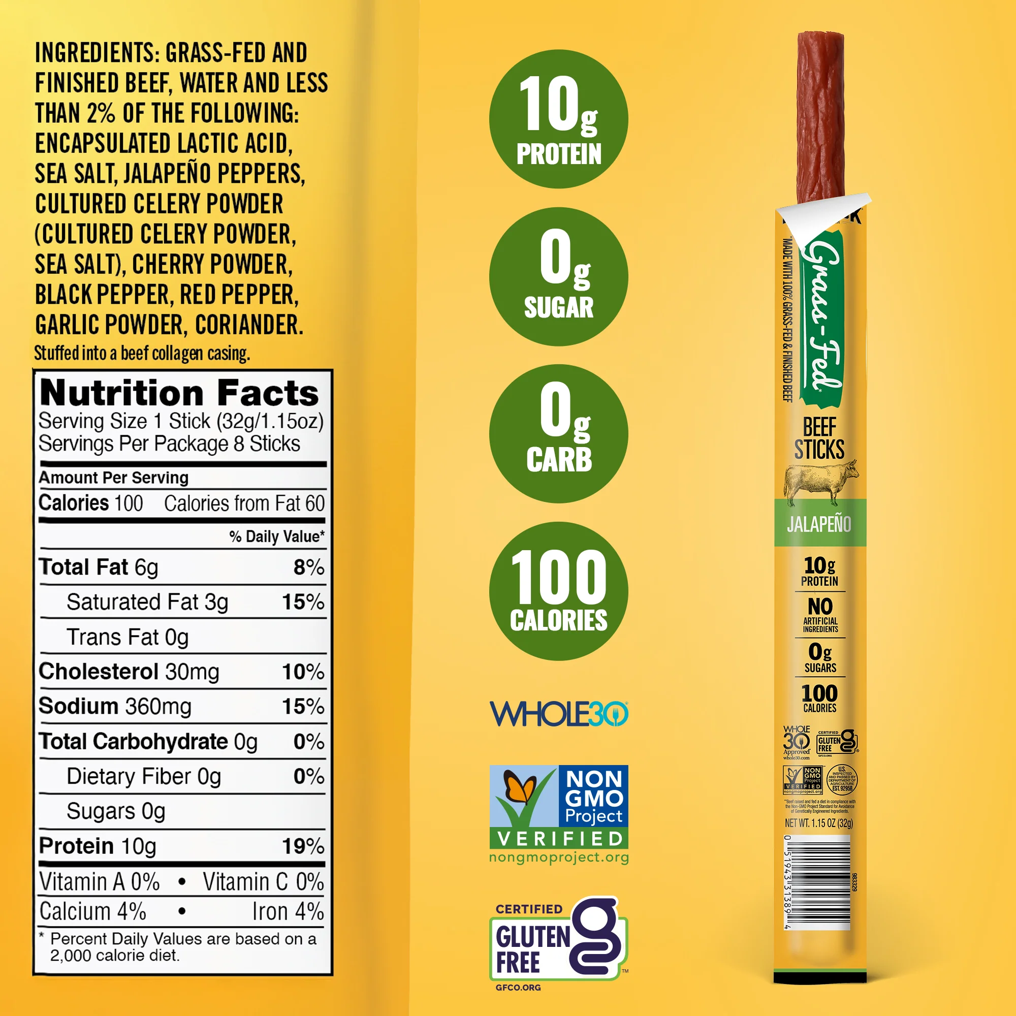 Zero Sugar Meat Sticks | Grass-Fed Jalapeno Multipack - Image 5